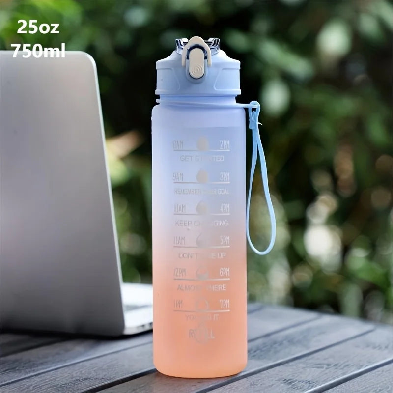 750ml Leakproof Sports Water Bottle with Straw and Time Scale - Gradient Colors Yoga Shop 2018