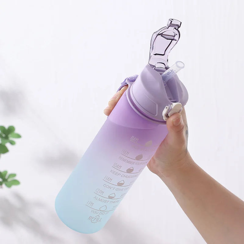 750ml Leakproof Sports Water Bottle with Straw and Time Scale - Gradient Colors Yoga Shop 2018