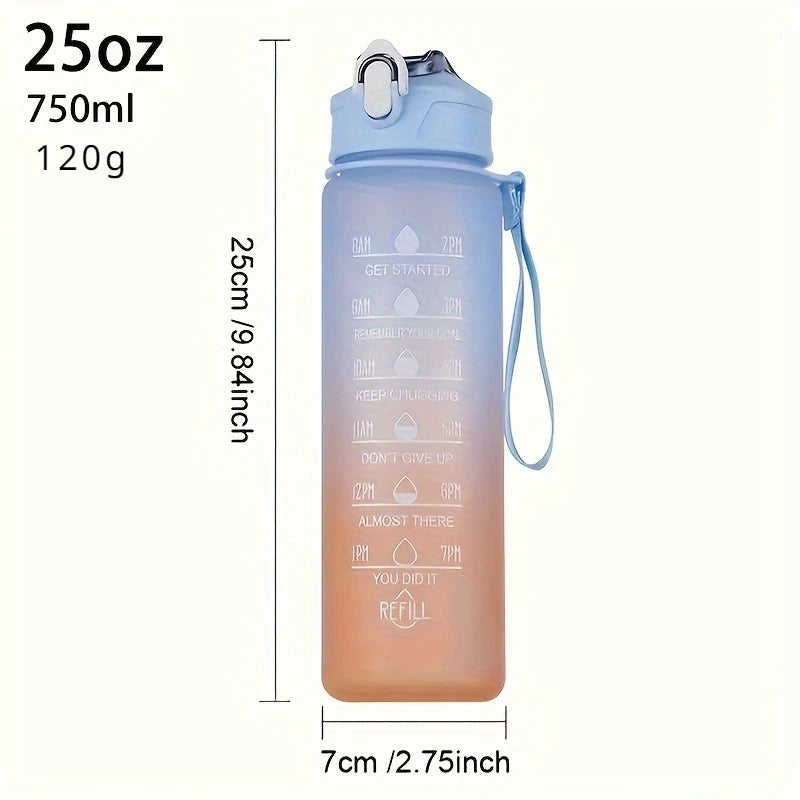 750ml Leakproof Sports Water Bottle with Straw and Time Scale - Gradient Colors Yoga Shop 2018