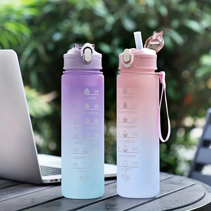 750ml Leakproof Sports Water Bottle with Straw and Time Scale - Gradient Colors Yoga Shop 2018