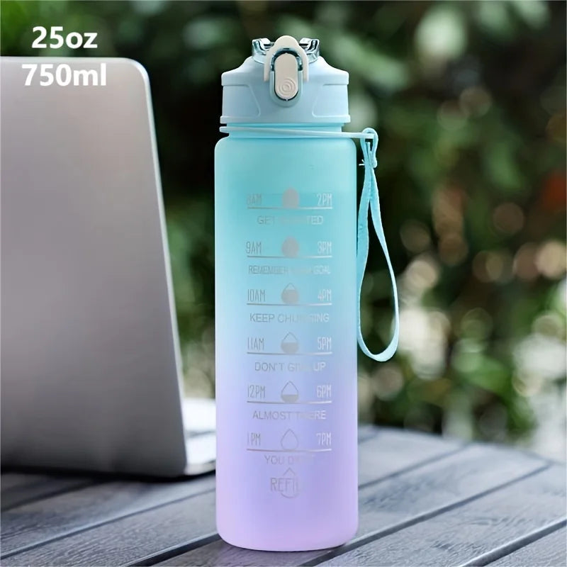 750ml Leakproof Sports Water Bottle with Straw and Time Scale - Gradient Colors Yoga Shop 2018