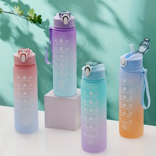 750ml Leakproof Sports Water Bottle with Straw and Time Scale - Gradient Colors Yoga Shop 2018