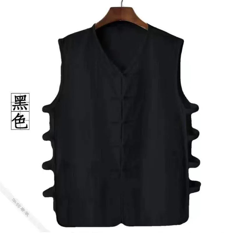 Chinese Style Flax Vest for Men - V-Neck Solid Color Frog Closure Sweatshirt Yoga Shop 2018