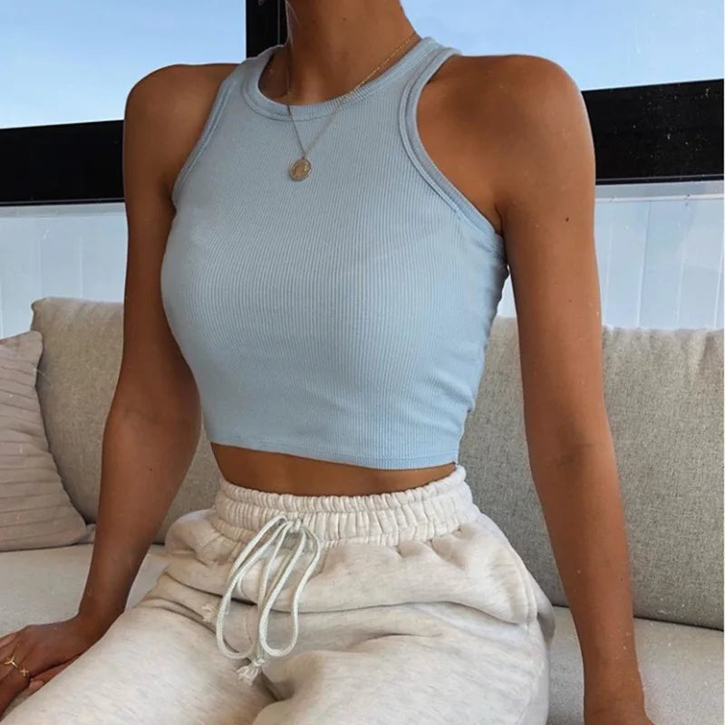 Summer Casual Slim O Neck Short Vest Crop Top Yoga Shop 2018